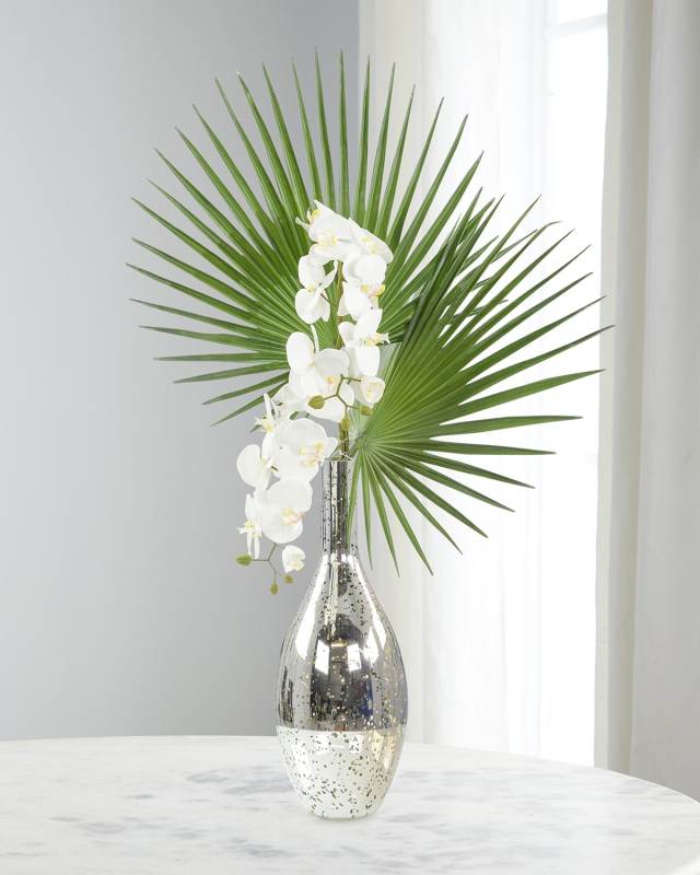 Moonlight Palms Faux Floral Arrangement in Glass Vase - 49"T